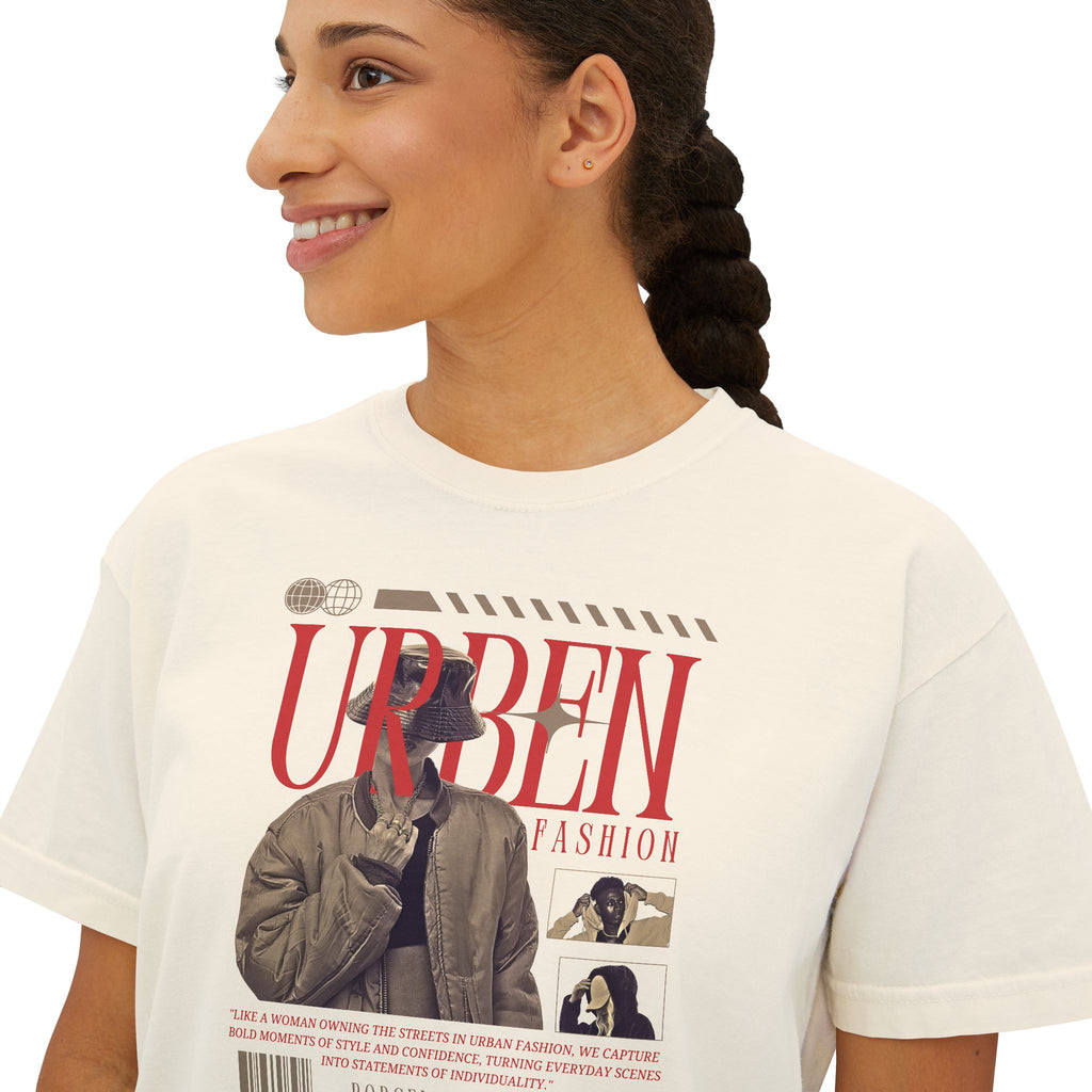 Urban Fashion Women's Boxy Tee, Trendy Crop Top, Casual Shirt, Streetwear Style, Gift for Fashion Lovers