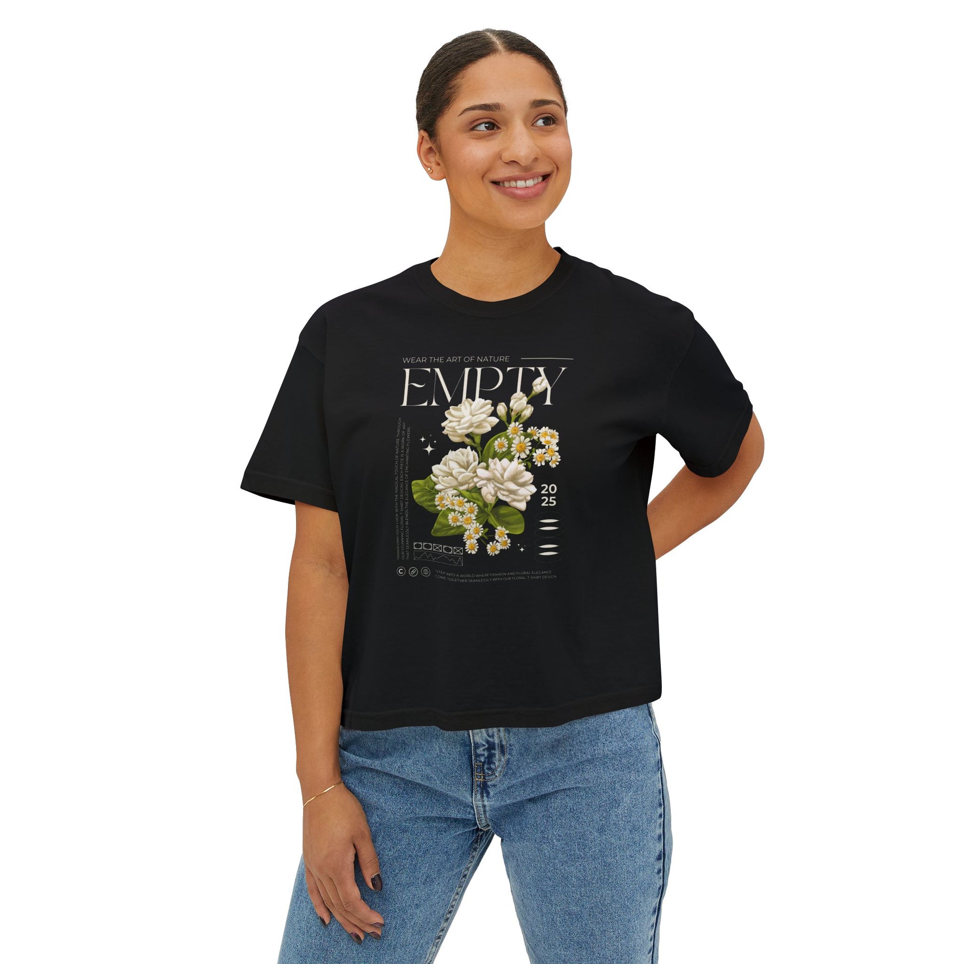 Floral Women’s Boxy Tee, Casual Style, Spring Fashion, Graphic Tee, Gift for Her, Eco-Friendly T-Shirt