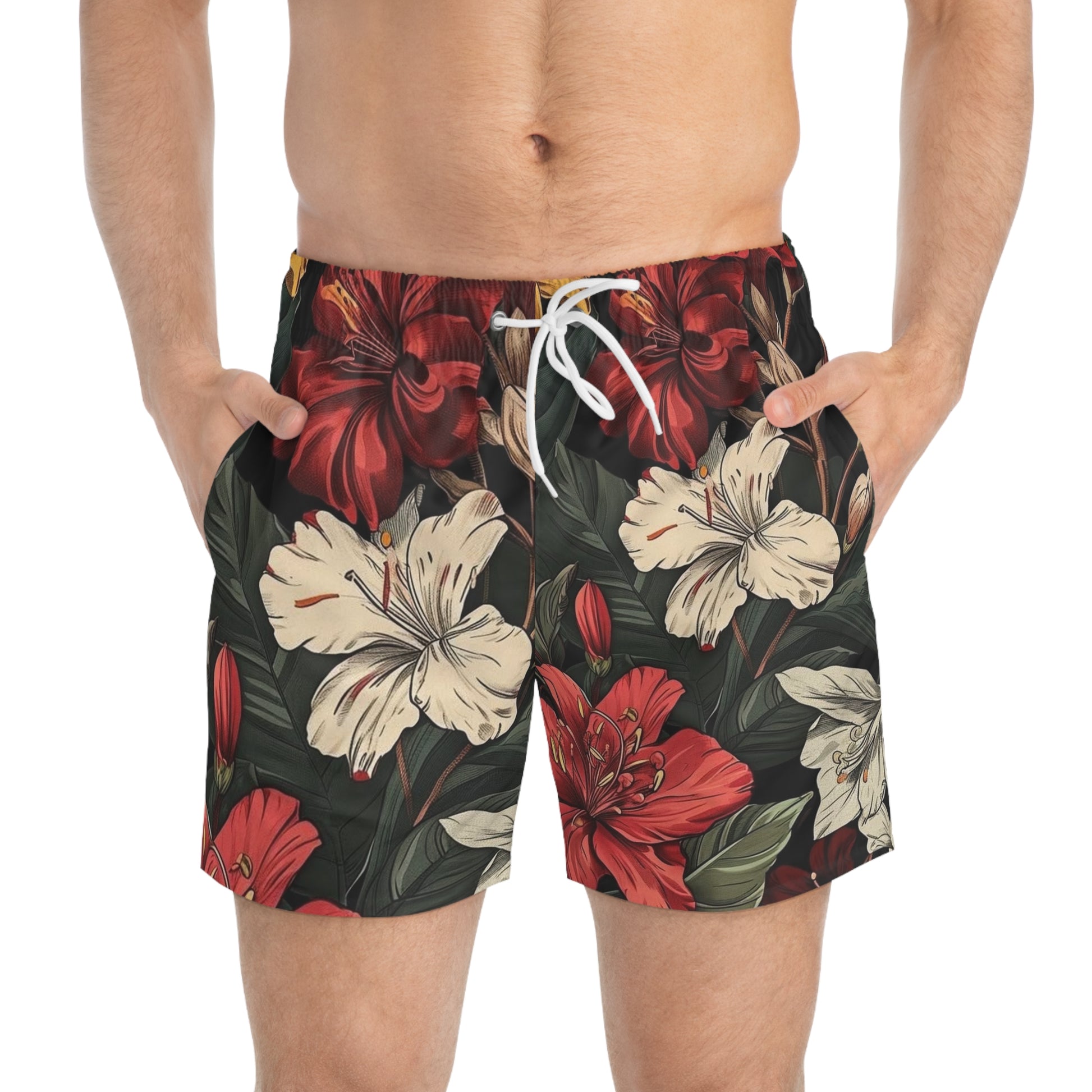 Tropical Floral Swim Trunks, Vacation Beach Shorts, Summer Swimwear, Men's Swim Shorts, Active Lifestyle Apparel