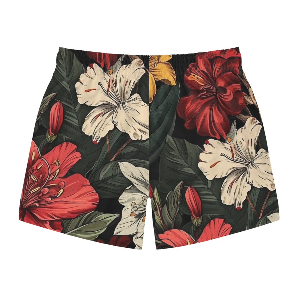 Tropical Floral Swim Trunks, Vacation Beach Shorts, Summer Swimwear, Men's Swim Shorts, Active Lifestyle Apparel