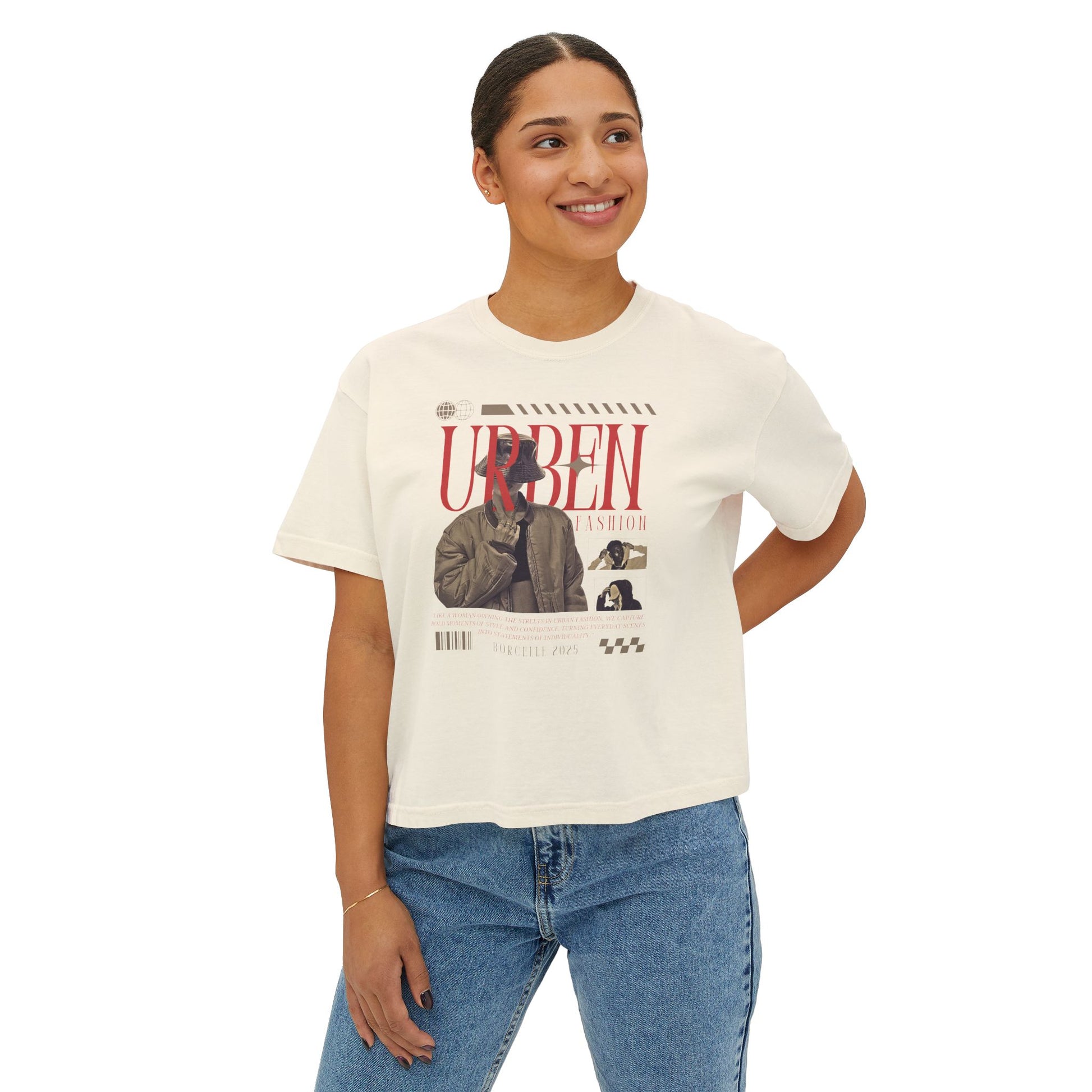 Urban Fashion Women's Boxy Tee, Trendy Crop Top, Casual Shirt, Streetwear Style, Gift for Fashion Lovers