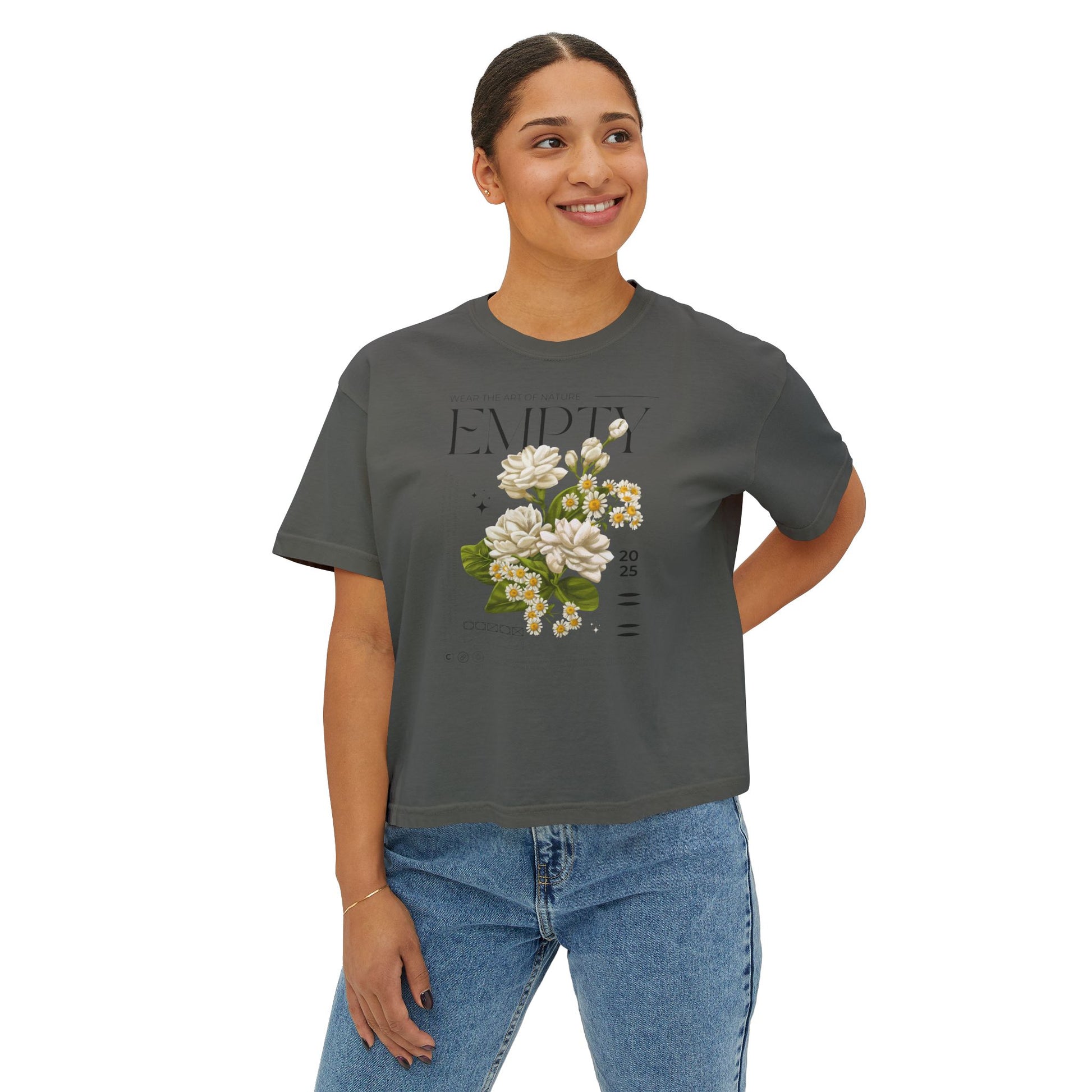 Floral Women’s Boxy Tee, Casual Style, Spring Fashion, Graphic Tee, Gift for Her, Eco-Friendly T-Shirt