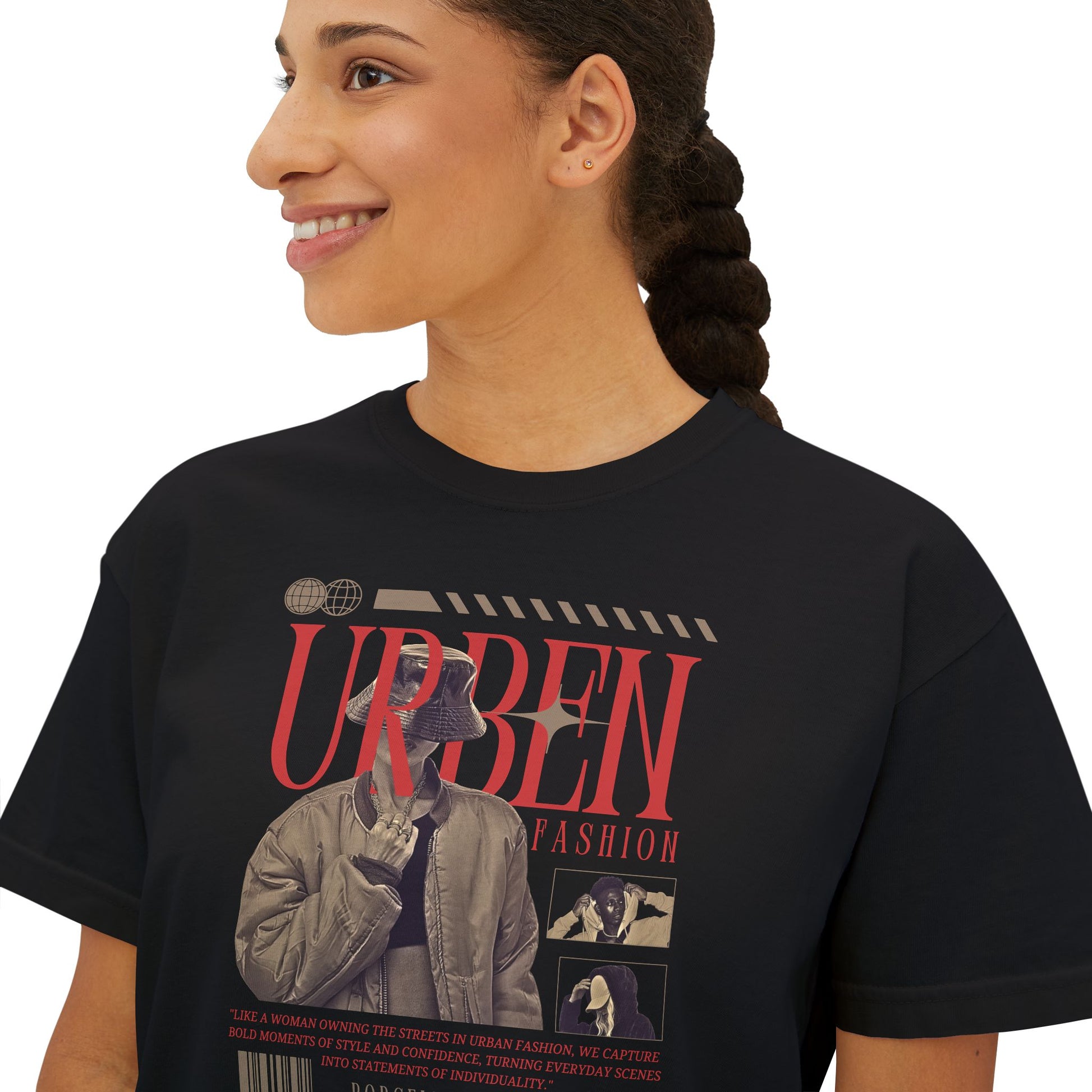 Urban Fashion Women's Boxy Tee, Trendy Crop Top, Casual Shirt, Streetwear Style, Gift for Fashion Lovers