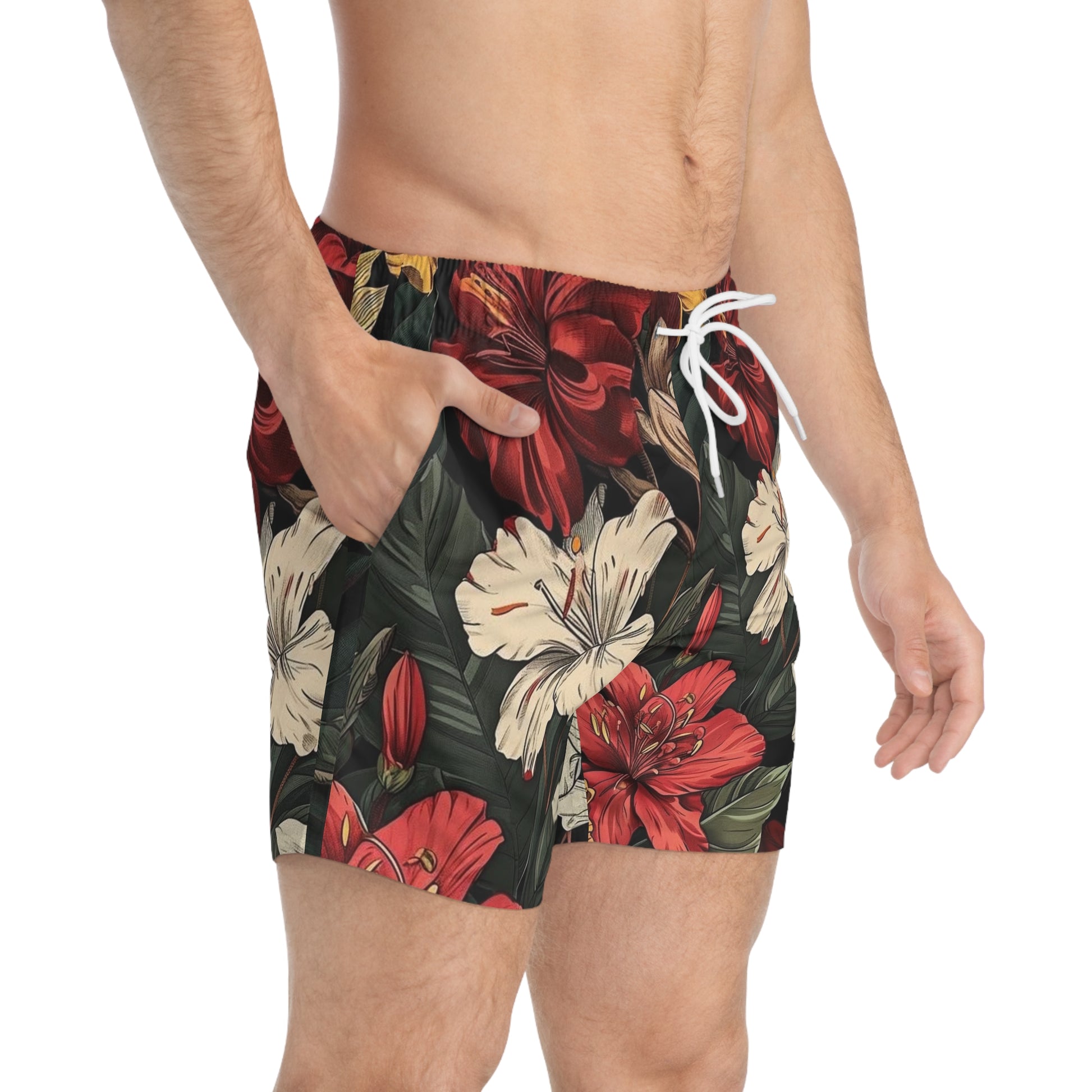 Tropical Floral Swim Trunks, Vacation Beach Shorts, Summer Swimwear, Men's Swim Shorts, Active Lifestyle Apparel
