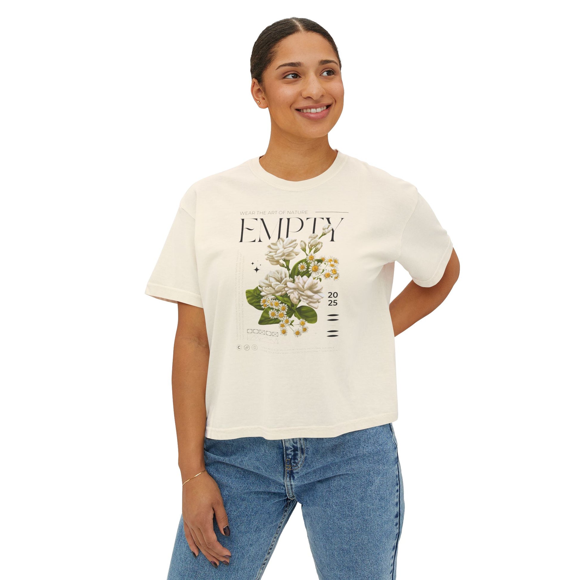 Floral Women’s Boxy Tee, Casual Style, Spring Fashion, Graphic Tee, Gift for Her, Eco-Friendly T-Shirt