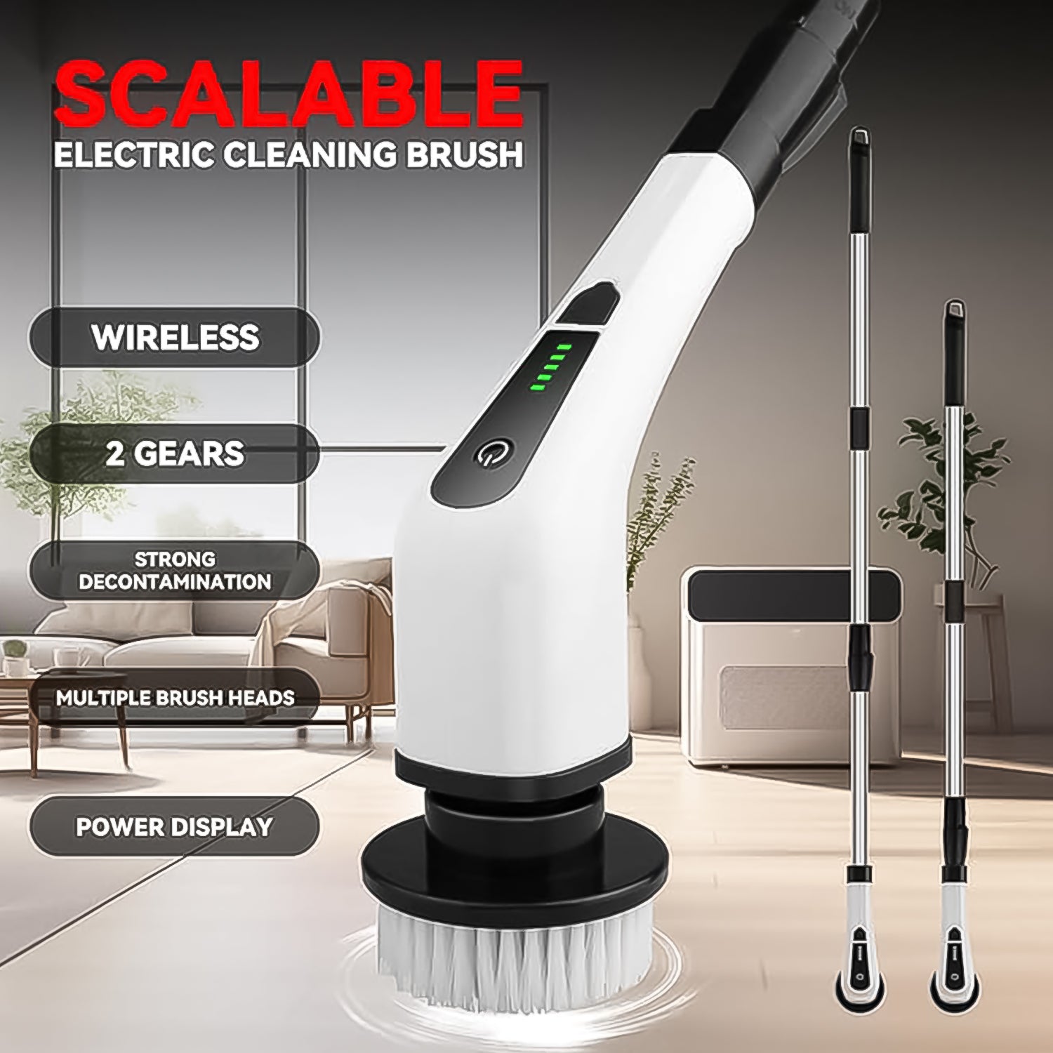 7-in-1 Electric Spin Scrubber Cleaning Brush With Extension Handle (1 Set)